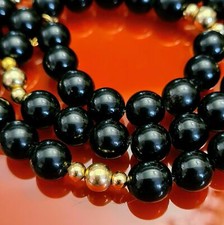 Collier vintage Boules Marseillais Or jaune 14k 585/000 et onyx 