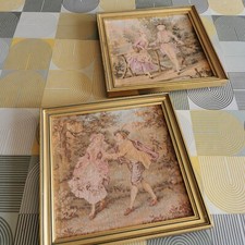 2x Française tapisserie ancienne encadrée vintage French Cadre Made In France 