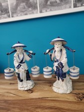 Couple de pêcheur chinois anciennes statuette figurine porcelaine vintage