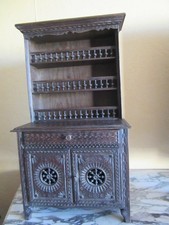 VAISSELIER   BRETON  ANCIEN  BOIS SCULPTE ROSACES  MEUBLE POUPEE