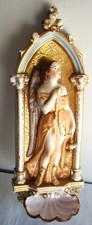 Très beau bénitier, en porcelaine polychrome, fin XIXe, à identifier   #1855#