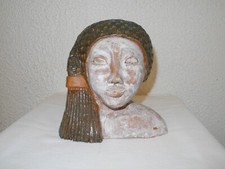 Ancienne sculpture terre cuite - statue buste femme - H: 20 cm