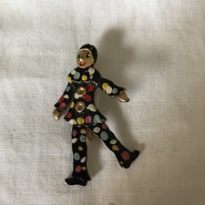 ANCIENNE BROCHE ARLEQUIN FANTAISIE polychrome en métal peint vers 1920
