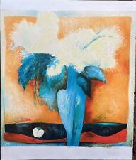 Le bouquet blanc et bleu - Claude Gaveau - Lithographie signée numérotée