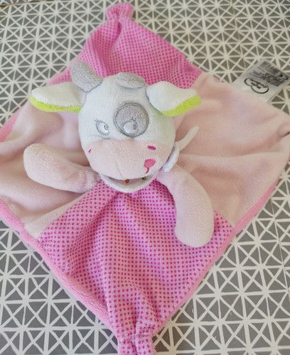 Doudou plat vache rose blanc