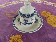 Moutardier ancien Sur Plateau Porcelaine Opaque de Gien Modèle Cactus Décor Bleu