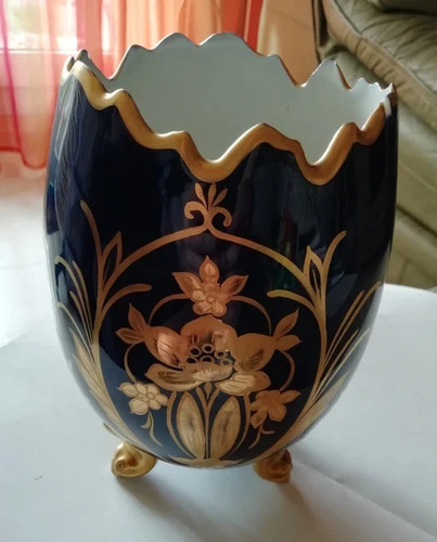Vase porcelaine bleu - bleu, dorée