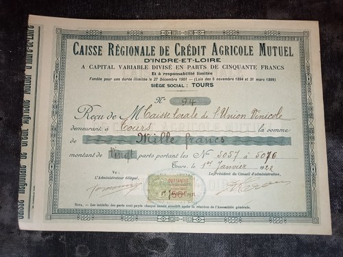 Action 1000 francs caisse - action,