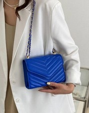 Sac Bleu Azur Femme A Bandoulière A Rabat En Simili Cuir Style Chevron Matelassé
