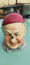 POT TABAC porcelaine  barbotine fin 19ème " Bernard Bloch " chapeau Recollé