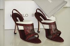 New Manolo Blahnik Fringestro Wine Burgundy Crystals Jeweled  Sandals Shoes 36.5