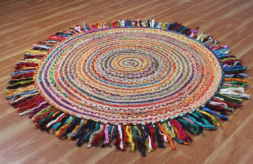 Tapis rond rouge coton - rond,