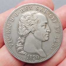 Italie - Sardaigne - Victor Emmanuel Ier - 5 Lire - 1820 Turin  (Tête d'Aigle)