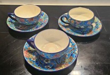 3 Tasses Et Sous Tasses En Emaux De Longwy Decor Fleurs De Pommier Et Fleurs