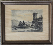 Gravure , Aquatinte, Tableau, Vieille place de Prague, circa 1960, signé