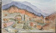 Brantes au Mont-Ventoux, village du Vaucluse, Provence, aquarelle originale
