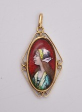 Ancien pendentif or et émaux de Limoges signé