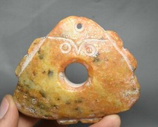 8CM Unique Chinese Hongshan Culture Old Jade Carving Brand Amulet Pendant
