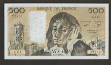 BILLET de 500 FRANCS PASCAL du 03/04/1980 - Alphabet L.111 - Fay. 71/21 - NEUF