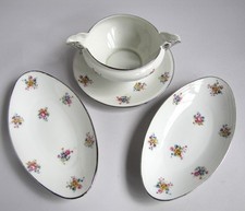 Saucière Boule Argentée + 2 Raviers en Porcelaine de Limoges France
