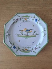 Assiette Octogonale Faïence De Moustiers Décor Ibis 