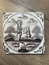 Ancien carreau en faience de Delf XVIII siècle religieux