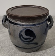 Ancien XXème Grand pot en grès d'Alsace Avec Couvercle Pot A Café Gris Bleu 