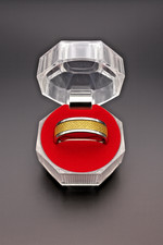 Bague acier inoxydable or/argent motif quadrillage fin – taille 20 – avec boîte