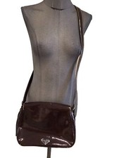Superbe Et Authentique Sac Cuir Verni Marron Bandoulière Prada Jamais Porte 