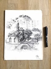 RICHARD PASCHAL DESSIN MINE DE PLOMB ORIGINAL 1962 PEINTRE PLAFOND OPÉRA CHAGALL