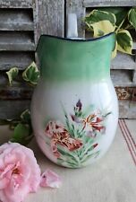 ANCIEN BROC PICHET EMAILLE DECOR DE FLEURS