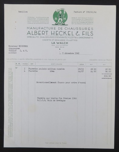 Facture 1961 walck heckel - walck,