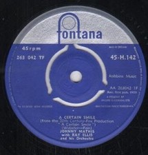 Johnny Mathis A Certain Smile 7" vinyl UK Fontana 1958 Three prong label design