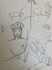 Dessin Original Crayon 1830 XIXe Jules Robert Auguste Étude Jeu De Cartes Ancien