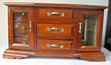 Ancienne Grande boite à bijoux commode en bois 3 tiroirs 2 portes vitrée gravée