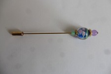 Broche épingle à chapeau créateur Art Nouveau perle en verre de Murano bleu rose