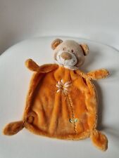 DOUDOU PLAT OURS KIABI NICOTOY ORANGE COL BLANC FLEUR BLANCHE