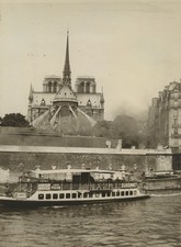 France Paris Notre Dame Cathedral Bateau Mouche on Seine river Old Photo 1910