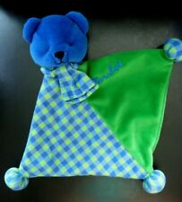 40. DOUDOU PLAT BERCHET OURS BLEU VERT CARREAUX ETAT QUASI NEUF*