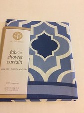 Blue Indigo Medallion Moroccan Quatrefoil Fabric Shower Curtain New