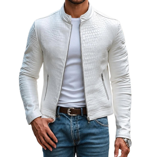 Veste cuir véritable blanc - cuir,