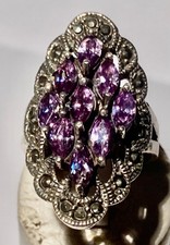 bague marquise en argent sertie d'améthystes et de marcassites - N°108A
