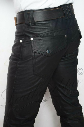 Pantalon jeans cuir - pantalon, en