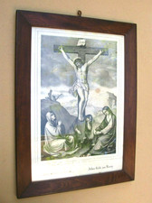 Cadre en chêne massif XIXe siècle + Lithographie religieuse XIXe S. - 64 x 47 cm