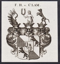 Clam Blason Écusson Noblesse Gravure Sur Cuivre Heraldique 1820