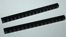 2 x Lego Black Technic Brick 1x16 with Holes ref 3703 set 8461 5590 8859 8448 