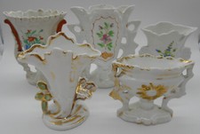 ( 03 ) LOT DE 5 VASE DE MARIÉE DECOR FLORAL EN PORCELAINE DE PARIS XIX ème