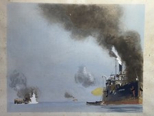 Albert BRENET ( D’après ) Marine1903-2005 Bataille Navale Gouaches Au Pochoir