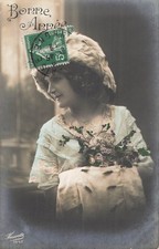 CP BONNE ANNEE FEMME CHAPEAU