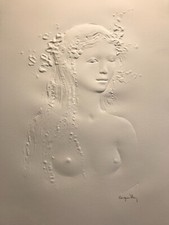 Jeune fille aux fleurs - Jacques Coquillay - Gravure gaufrée - c 1988